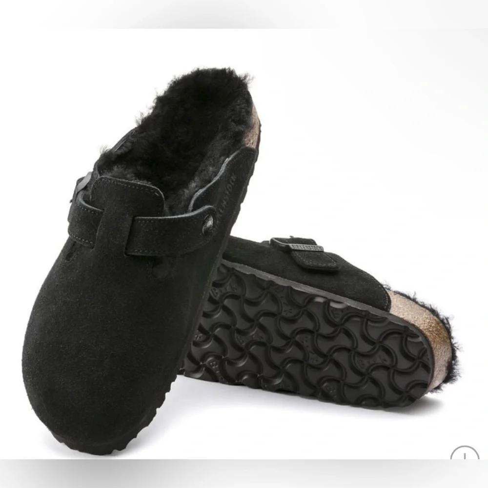 🖤BIRKENSTOCK BOSTON SHEARLING IN BLACK SUEDE CLOGS SHOES 37 EU 6 US NARROW - Picture 3 of 10